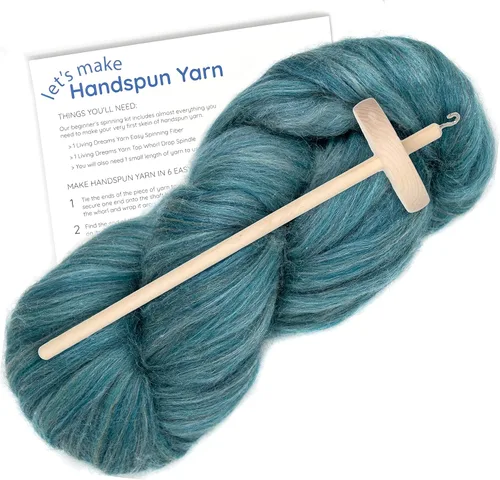 Aprende a girar - Kit de Spinning para principiantes con husillo de caída y lápiz de mezcla de merino/seda Roving. Elige tu color y haz hilo! Color: