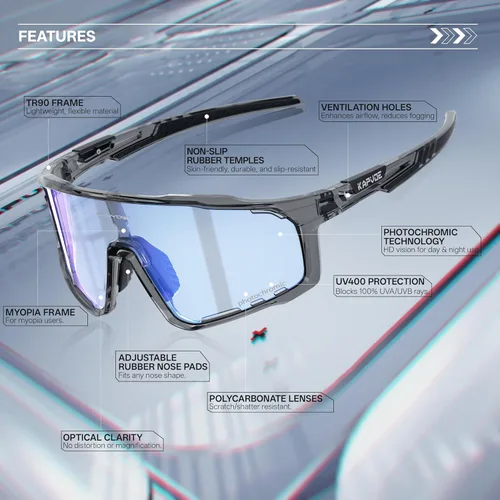 Miniatura 4 de KAPVOE Gafas de ciclismo fotocromáticas para hombres y mujeres, gafas de sol deportivas, marco de decoloración HD, gafas de bicicleta K76