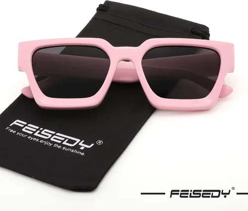 Miniatura 54 de FEISEDY Gafas de sol cuadradas retro de los años 90 para mujeres y hombres, gafas de sol rectangulares gruesas de moda con protección UV400 B2385