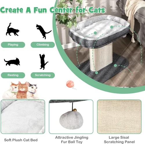 Miniatura 3 de Tangkula Árbol para gatos de interior, torre para gatos de 2 niveles con percha superior y panel rascador de sisal y juguete de bola de piel