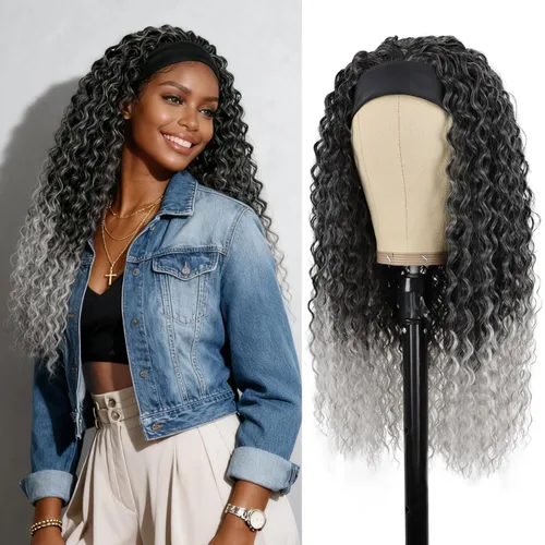 Miniatura 10 de G&T - Peluca de diadema sintética para mujer, color negro, lacio, sin pegamento, resistente al calor, aspecto natural para uso diario en fiestas