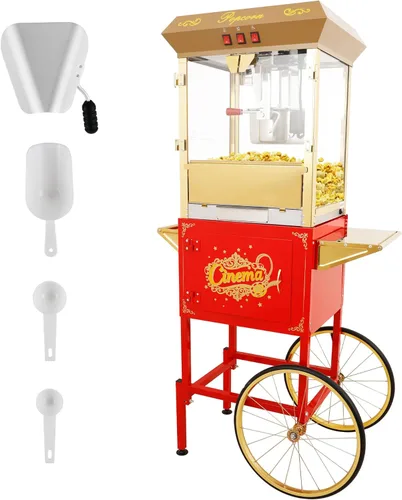 Miniatura 11 de Máquina de palomitas de maíz con carrito, con ruedas, cuchara de aceite de acero inoxidable, carrito móvil con taquillas para cine en casa Negro