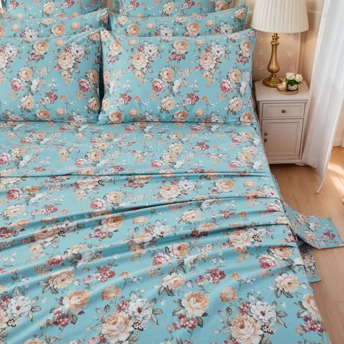 Miniatura 11 de FADFAY Juego de sábanas de cama tamaño King 100% algodón, color verde salvia, patrón floral de rosas rojas de campo francés, ropa de cama de lujo
