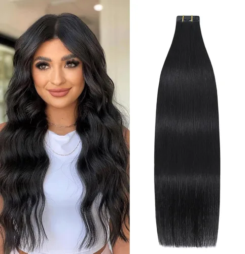 Miniatura 16 de Extensiones de cabello humano adhesivas, sedosas y lacias, 100% Remy, color marrón oscuro, para mujeres, 20 unidades por paquete