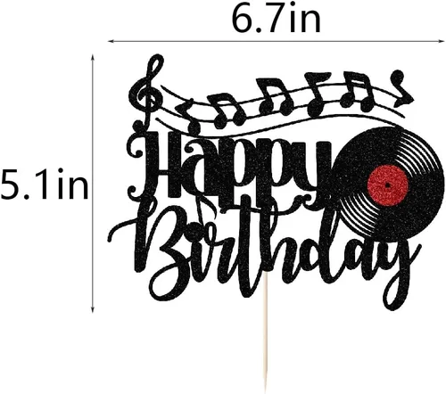 Miniatura 2 de Disco de vinilo con purpurina negra para decoración de pastel de cumpleaños, disco de vinilo retro rock and roll, decoración de pastel de música CD 3