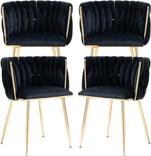 Miniatura 21 de Nrizc Juego de 2 sillas de comedor de terciopelo, sillas de comedor tapizadas tejidas con patas de metal dorado, sillas decorativas modernas
