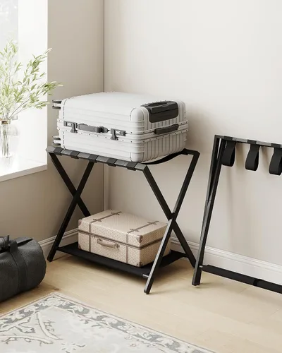 Miniatura 4 de Hzuaneri Portaequipajes, soporte plegable para maleta para invitados, plegable, portaequipajes con estante, marco de acero con correas de nailon