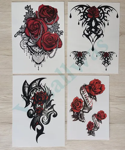 Miniatura 5 de Yesallwas 4 hojas de tatuajes temporales grandes para mujeres y niñas, modelos, impermeables, de larga duración, arte corporal, maquillaje, tatuajes