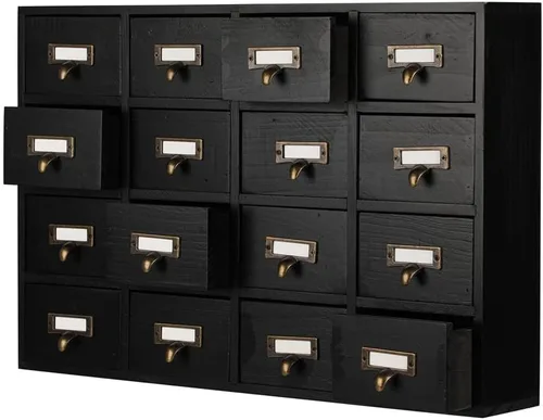 Gabinete de boticario con 16 cajones, con mesa superior, cofres y gabinetes de boticario, gabinete para catálogo de tarjetas de biblioteca, caja de