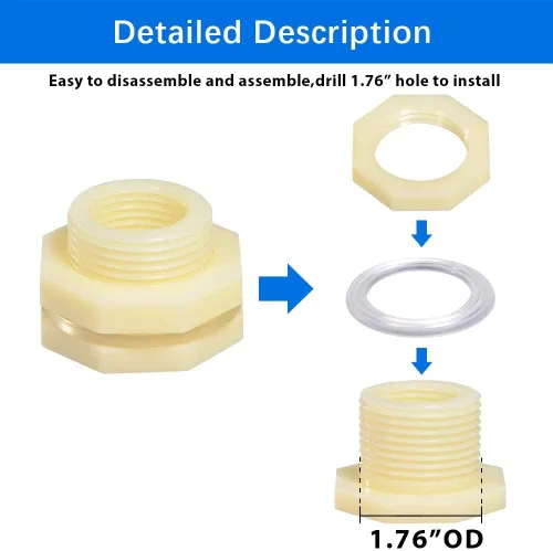 Miniatura 5 de Quickun Adaptador de conector de tanque de agua de mamparo ABS de 1 pulgada con enchufes a granel de montaje de tubería (juego de 4)