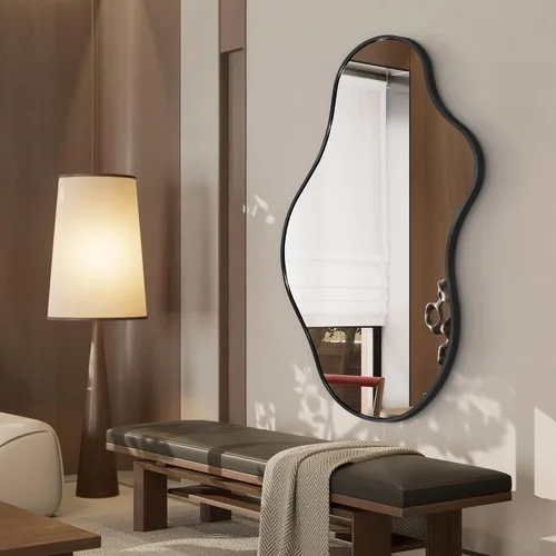 Miniatura 9 de Dorlicecass Espejos de baño para sobre el fregadero, espejos de pared largos decorativos de 20 x 36 pulgadas, marco asimétrico abstracto de aleación