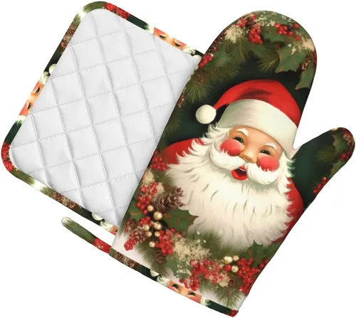 Miniatura 9 de Juego de manoplas de horno y soportes para ollas de Navidad con corona de Papá Noel, resistentes al calor, de silicona, para cocinar, guantes