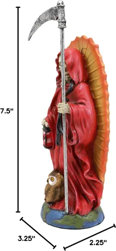 Miniatura 5 de Ebros Gift Túnica roja de 7.5 pulgadas de alto, diseño de hueso de la muerte de Santa Muerte, guadaña y reloj de arena de pie en el globo