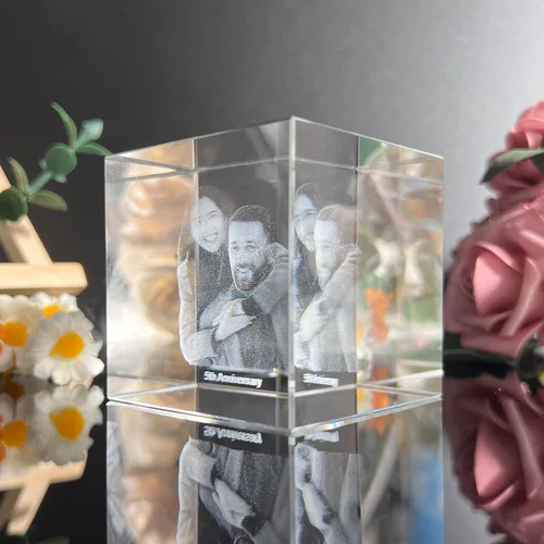 Miniatura 2 de Foto de cristal 3D, marco de fotos cuadrado personalizado de cristal, grabado personalizado con tu propia foto, regalo personalizado de aniversario