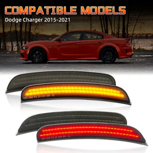Miniatura 7 de Luces LED de posición laterales compatibles con Dodge Charger 2015 2016 2017 2018 2019 2020 2021 luces de parachoques delantero trasero paquete de 4