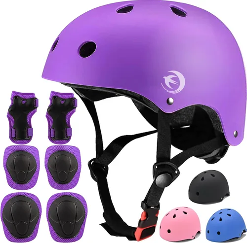 Miniatura 9 de Juego de casco para niños con rodilleras, coderas y muñequeras, casco ajustable para niños pequeños y jóvenes, juego de equipo de protección