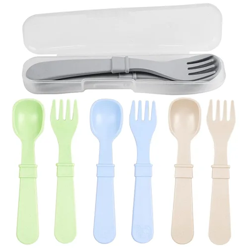 Miniatura 9 de Re-Play Juego de tenedores y cucharas para niños pequeños, juego de utensilios de 4 x 4 para niños, apto para lavavajillas y microondas, fabricado