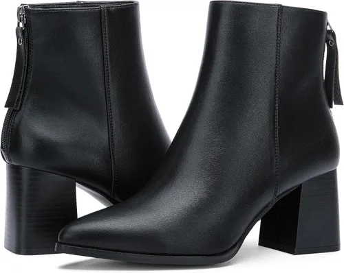 Miniatura 6 de Jeossy Botines de tacón grueso para mujer, botines de tacón de bloque apilados con punta puntiaguda
