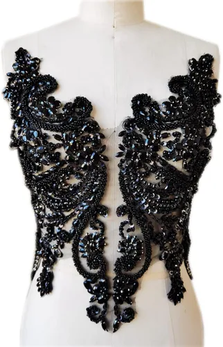 Miniatura 16 de Apliques de encaje hechos a mano con diamantes de imitación para coser en cuentas y lentejuelas para accesorios de ropa de vestido, (verde)