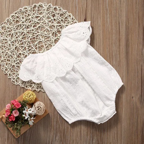 Miniatura 4 de Baby Girl Romper Jumpsuit Off Shoulder Lotus Leaf Bodysuit Infant Clothes Outfit