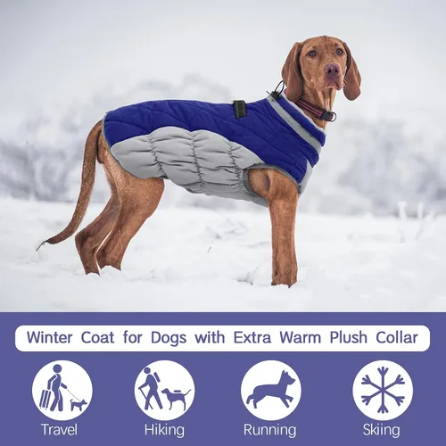 Miniatura 3 de FUAMEY - Abrigo para perro, chaqueta cálida de invierno, acolchada, de vellón, chaleco reflectante con arnés, chaqueta de nieve impermeable con Azul
