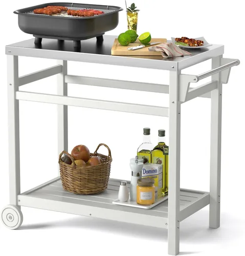 Miniatura 9 de TORVA Carrito de parrilla de preparación al aire libre con mesa de pasivación, carrito de parrilla rodante resistente a los arañazos de alta dureza