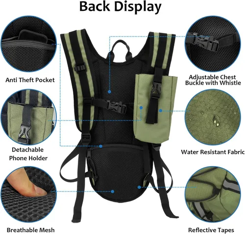 Miniatura 4 de Mochila de Hidratación Ligera con Depósito de Agua de 2L para Correr, Ciclismo, Senderismo – Mochila de Agua Antirrobo con Soporte para Teléfono