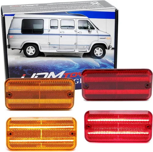 Miniatura 10 de iJDMTOY Kit de luz de marcador lateral frontal y trasero con lente semitansparente ámbar/rojo, compatible con GMC/Chevy Van Sportcan Vandura SaVana