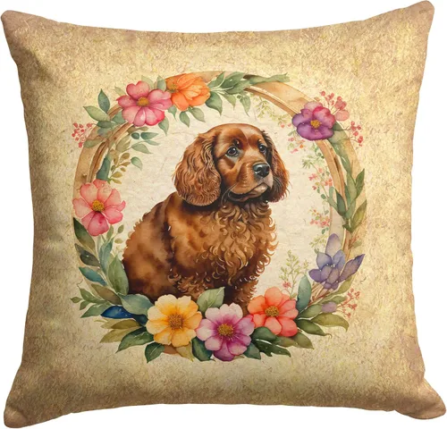 Miniatura 20 de Caroline's Treasures DAC2072PW1414 Affenpinscher and Flowers - Almohada decorativa de tela, lavable a máquina, para interiores y exteriores