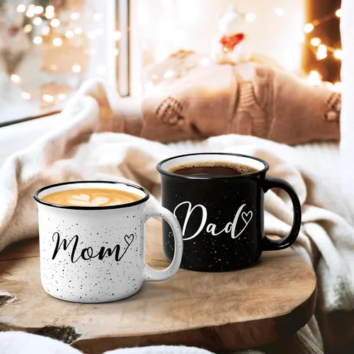 Miniatura 4 de YHRJWN Juego de tazas para padres nuevos, regalos para mamá y papá para parejas, perfecto para el día de la madre, día del padre y Navidad, 15 onzas