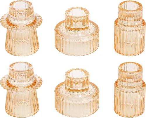 Miniatura 33 de Vixdonos Juego de 3 portavelas de cristal rosa para velas cónicas, velas de pilar y velas de candelita