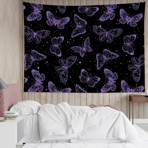 Miniatura 18 de HVEST Tapiz espacial de mariposa en galaxia para dormitorio, cielo estrellado blanco y negro para colgar en la pared para sala de estar, decoración