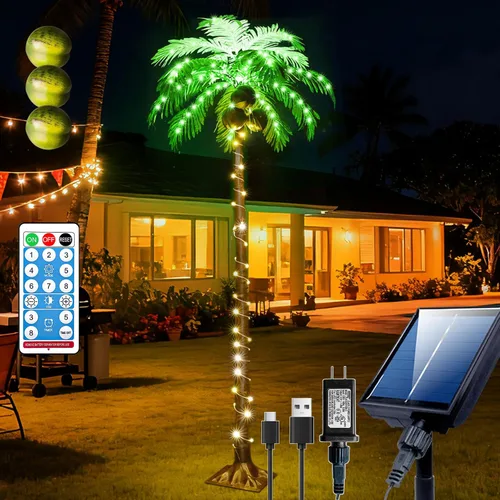Miniatura 9 de Palmeras iluminadas de 5 pies con control remoto, 35 colores cambiantes, palmeras artificiales iluminadas con cocos, palmera tropical para piscina