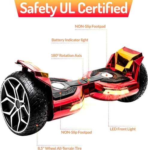 Miniatura 2 de 8.5” All Terrain Hover Board, Off Road Self Balancing Scooter with Bluetooth and LED Lights, UL2272 Safety Certified Rojo