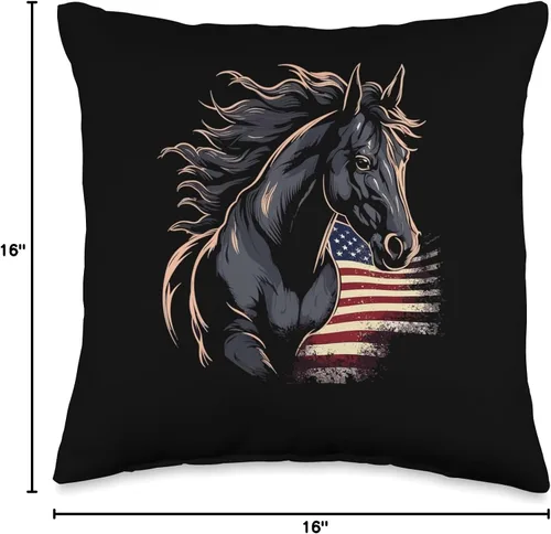 Miniatura 4 de Horse Related Gifts For Girls Western Graphic Cojín de caballo ecuestre con bandera americana, 16 x 16 pulgadas, multicolor