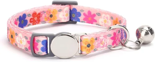 Miniatura 2 de Collar de gato con nombre de identificación, placa de número de teléfono, patrón floral grabado personalizado, collar de gatito con campana, azul a