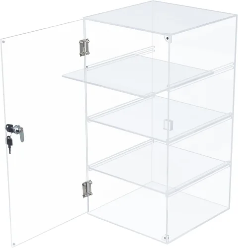Miniatura 9 de Choowin Vitrina acrílica de 3 estantes con llave de bloqueo, vitrina de exhibición de bloqueo transparente con estantes fijos, almacenamiento seguro