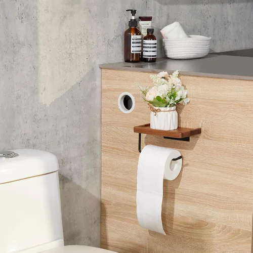 Miniatura 7 de Yangbaga Soporte de papel higiénico con estante: almacenamiento de rollo de papel higiénico de baño con adhesivo y tornillo, accesorios de baño