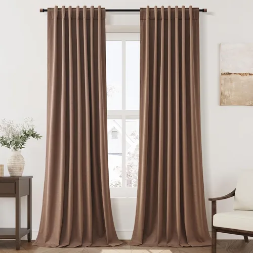 Miniatura 74 de Cortinas de lino 100% opacas para dormitorio, 102 pulgadas de largo, con pestaña trasera, bolsillo para barra, paneles acústicos con aislamiento