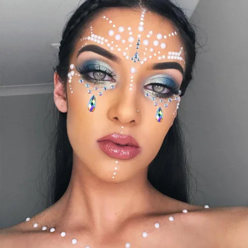 Miniatura 3 de 8 hojas de gemas faciales para maquillaje, 20 colores, diamantes de imitación, perlas para el cabello, gemas para ojos, joyas para el cuerpo, arte