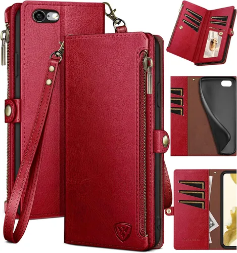 Miniatura 8 de XcaseBar Funda tipo cartera para iPhone 6S Plus/6 Plus de 5.5 pulgadas con cremallera para tarjetas de crédito, libro con tapa, funda de piel