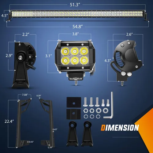 Miniatura 2 de Nilight Barra de Luz LED de 52 Pulgadas Spot Flood 2 Piezas Focos LED Spot de 18W 4 Pulgadas Soporte de Montaje del Marco del Parabrisas