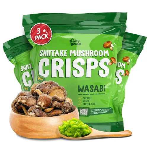 Miniatura 15 de The Daily Good Shiitake Crisps - Paquete de 3 chips de hongos, sin gluten, sin OGM, sabores original, wasabi y chile mexicano, alimentos