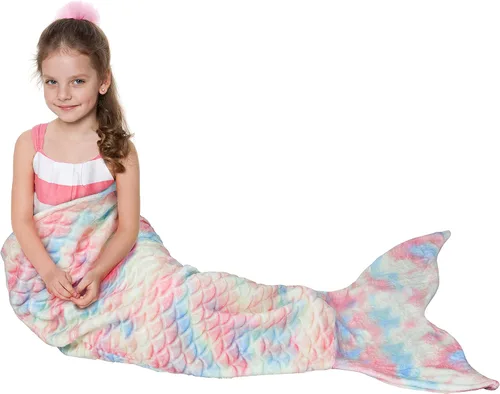 Miniatura 21 de Manta de cola de sirena para niños de Catalonia, manta súper suave de franela para dormir, manta acogedora para niñas, diseño de arco iris, regalo