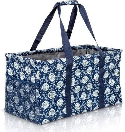 Miniatura 11 de Bolsa de utilidad extragrande Lucazzi - Cesta de lona rectangular plegable reutilizable con marco de alambre con dos bolsillos exteriores