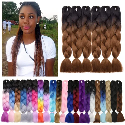 Miniatura 104 de Benehair Extensiones de cabello trenzado ombré de 24 pulgadas, 1 paquete de extensiones de cabello trenzado jumbo de alta temperatura, cabello