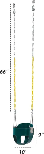 Miniatura 2 de Asiento de columpio para niño con respaldo alto y cadenas revestidas amarillas, totalmente montado, accesorios para columpio para bebés Verde