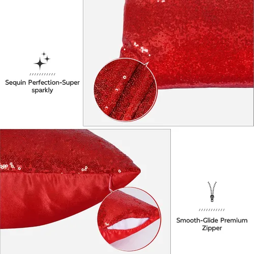 Miniatura 4 de Poise3EHome Fundas de almohada de lentejuelas de 18 x 18 pulgadas, fundas de almohada decorativas rojas para sofá, cama, sala de estar, Navidad Rojo