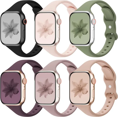 Miniatura 19 de 6 Pack de bandas delgadas y delgadas compatibles con Apple Watch 38mm 40mm 41mm 42mm 44mm 45mm 46mm 49mm para mujeres y hombres, correa deportiva