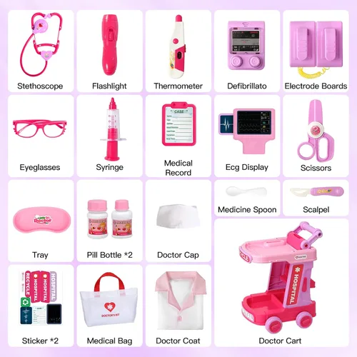 Miniatura 13 de Phobby Kit de Doctor para Niños Pequeños de 3, 4, 5 años, juego médico de simulación para niños con bolsa y disfraz, juguete de carrito de médico